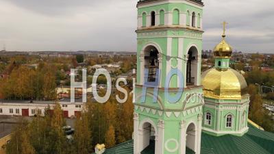 Golden Domes Of The Holy Trinity Church. View From Above. Nizhny Tagil. Russia - Video Drone Footage