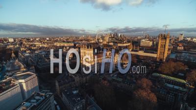 Parlement Britannique, Westminster Abbey, Big Ben, London Eye, City De Londres, Vue Aérienne De Londres Royaume-Uni, Royaume-Uni, Sunset Golden Hour - Vidéo Par Drone