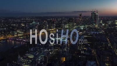 Westminster And Victoria, Establishing Aerial View Shot Of London Uk, United Kingdom At Night Evening - Video Drone Footage