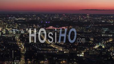 Establishing Aerial View Shot Of London Uk, United Kingdom, Fulham And Putney At Night Evening - Video Drone Footage