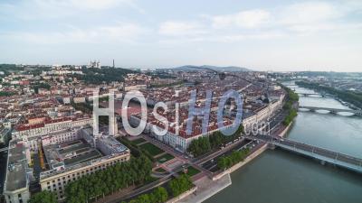 Establishing Aerial View Shot Of Lyon Fr, Auvergne-Rhone-Alpes, France - Video Drone Footage
