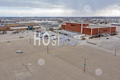 Empty Parking Lot At Shopping Center - Aerial Photography