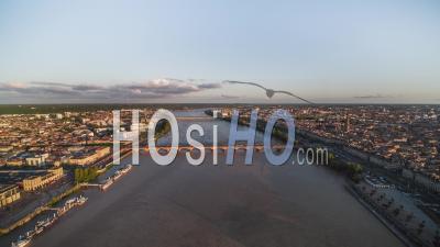 Sunset Gives Beautiful Light, Establishing Aerial View Shot Of Bordeaux Fr, World Capital Of Wine, Nouvelle-Aquitaine, France - Video Drone Footage