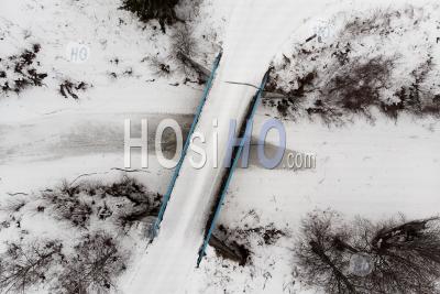 Tiny Bridge Over A Creek - Aerial Photography
