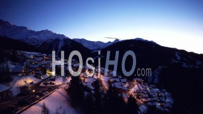Peisey-Vallandry Ski Resort At Night - Video Drone Footage