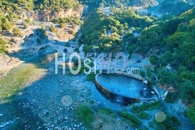 Thermal Bath And Pools At Springs Of Benje, River Lengarica, Albania - Aerial Photography