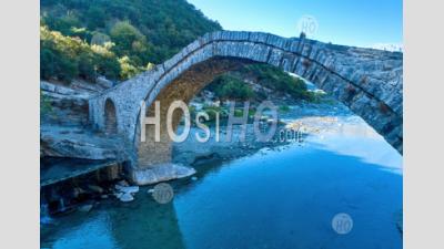 Bridge At Thermal Springs Of Benje, River Lengarica, Albania - Aerial Photography