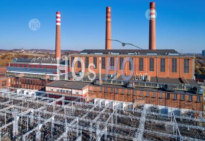 Coal-Fired Thermal Power Plant Complex. Three Chimneys, - Aerial Photography