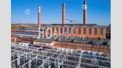 Coal-Fired Thermal Power Plant Complex. Three Chimneys, - Aerial Photography