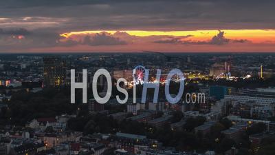 Frantic Sunset In Hamburg, Establishing Aerial View Shot Of Hamburg De, Mecklenburg-Western Pomerania, Germany - Video Drone Footage