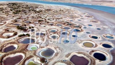 Unesco World Heritage A Sunny Day Senegal Over Salt Well Like A Color Paint - Video Drone Footage
