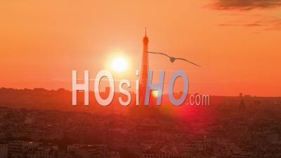 Eiffel Tower, Paris, At Sunrise - Video Drone Footage