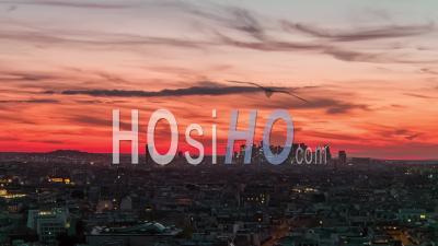 Paris Rooftops And La Defense Financial District Skyline, At Dusk - Video Drone Footage