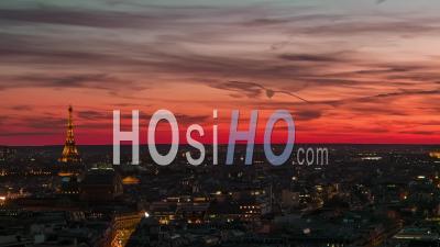 Paris Rooftops, Arc De Triomphe, Tour Eiffel, At Dusk - Video Drone Footage