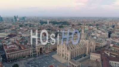 Milan Cathedral And City Center, At Sunset - Video Drone Footage