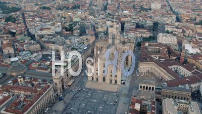 Milan Cathedral And City Center, At Sunset - Video Drone Footage