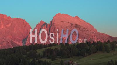 Alpe Di Siusi, Dolomites, At Sunset - Video Drone Footage