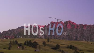 Alpe Di Siusi, Dolomites, At Sunset - Video Drone Footage