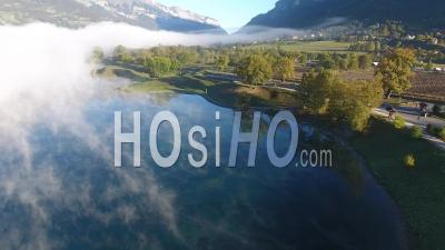 Passy Lake Under The Fog - Video Drone Footage