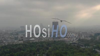 Main Buildings Of Paris In The Morning Spring Mist Filmed From Helicopter