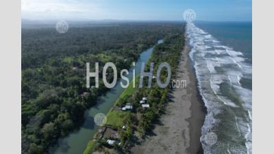 Estuary Of The Rio Bananito River In The Province Of Limon, Costa Rica - Aerial Photography