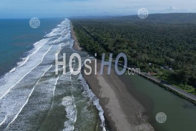 Estuary Of The Rio Bananito River In The Province Of Limon, Costa Rica - Aerial Photography