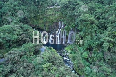 Reunion Island, Langevin River On The Slopes Of The Piton De La Fournaise Volcano, Grand Galet Waterfall Or Langevin Waterfall - Aerial Photography
