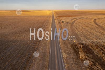 Straight Road In Oklahoma Panhandle - Aerial Photography