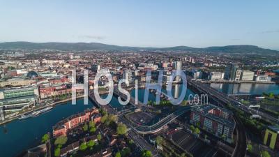 Establishing Aerial View Shot Of Belfast Uk, Northern Ireland, United Kingdom - Video Drone Footage
