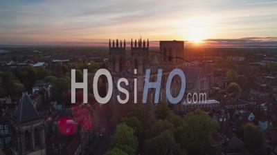 Establishing Aerial View Shot Of York Uk, North Yorkshire, England United Kingdom Day - Video Drone Footage
