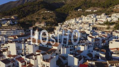 Aerial Drone View Of Spain, Spanish Church In Town In Mountains, Costa Del Sol, Andalusia (andalucia), Europe, Traditional White Buildings Popular In Real Estate Property Housing Market