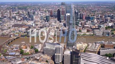 River Thames, The Shard And City Of London Filmed By Helicopter