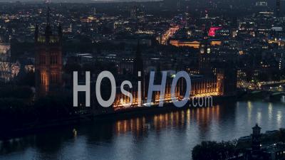 Establishing Aerial View Shot Of London Uk, United Kingdom, Westminster, Big Ben, British Parliament - Video Drone Footage