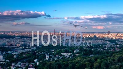 Hyperlapse Of Paris And Suburbs At Dusk, Aerial Images