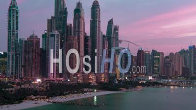 Dubai Marina, Uae, At Dusk - Video Drone Footage
