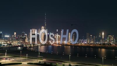 Downtown Dubai, Uae, At Night - Video Drone Footage