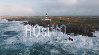 Winter Storm Against The Lighthouse - Video Drone Footage