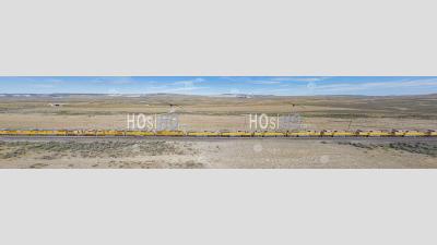 Locomotives Parked In Desert - Aerial Photography