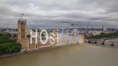 Westminster, British Parliament, Establishing Aerial View Shot Of London Uk, United Kingdom Day - Video Drone Footage
