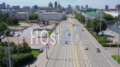 Flight Over The Central Avenue Of The City Of Yekaterinburg In The Daytime - Video Drone Footage