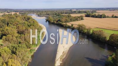 Allier River, La Ferte-Hauterive, Bourbonnais, Allier, France - Drone Point Of View