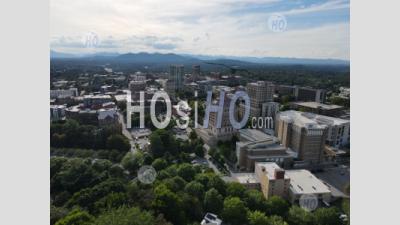 Building In Downtown Asheville North Carolina Usa Looking East - Aerial Photography