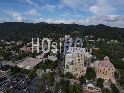 Building In Downtown Asheville North Carolina Usa Looking East - Aerial Photography