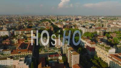 Aerial Panoramic Footage Of Residential Urban Borough. Multistorey Apartment Buildings And Green Vegetation In Housing Estate. Milano, Italy. - Video Drone Footage