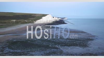 United Kingdom, East Sussex, South Downs National Park, Chalk Cliffs Of The Seven Sisters - Video Drone Footage
