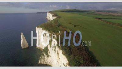 Old Harry Rocks On The Dorset Coast, Isle Of Purbeck, Dorset, United Kingdom - Video Drone Footage