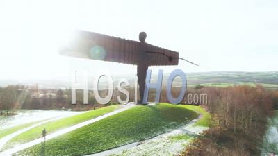 United Kingdom, North East England, Tyne And Wear, Gateshead, Angel Of The North Sculpture - Video Drone Footage