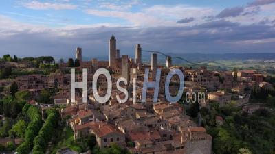 Aerial View Of The Medieval Village Of San Gimignano, Tuscany, Italy - Video Drone Footage