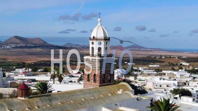 Spain, Canary Islands, Lanzarote, Teguise, Church Of Our Lady Of Guadalupe - Video Drone Footage