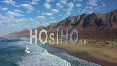 Spain, Canary Islands, Fuerteventura, Parque Natural Jandia, Playa De Cofete - Video Drone Footage